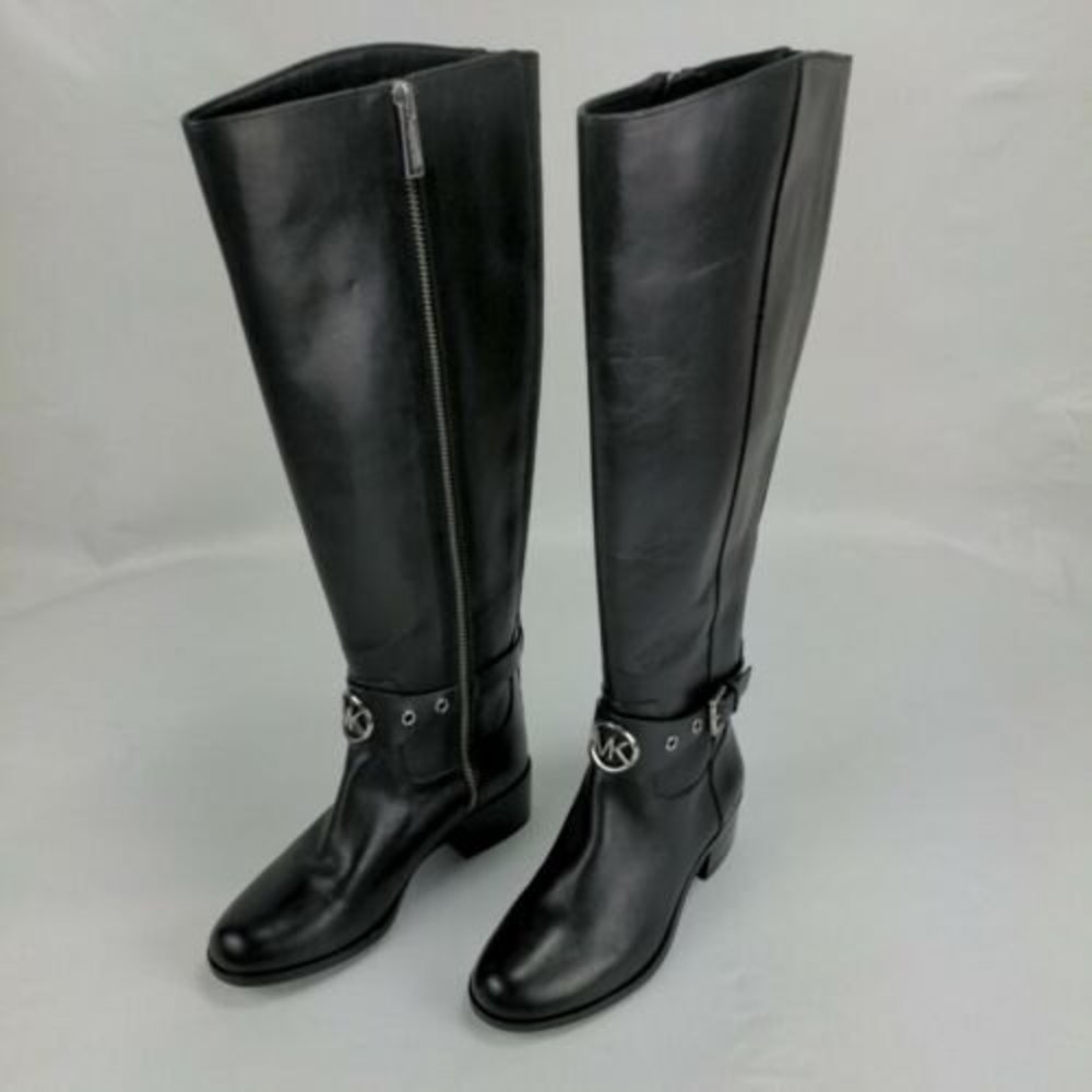 Michael Kors Black Women's Heather Leather Rounded Toe Knee High Boots